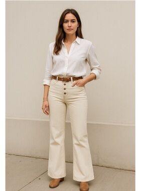 Boden Ivory Ultra High Rise Wide Leg Jeans